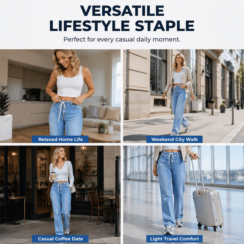 Casual-jeans med snøring og vide ben for kvinner-4