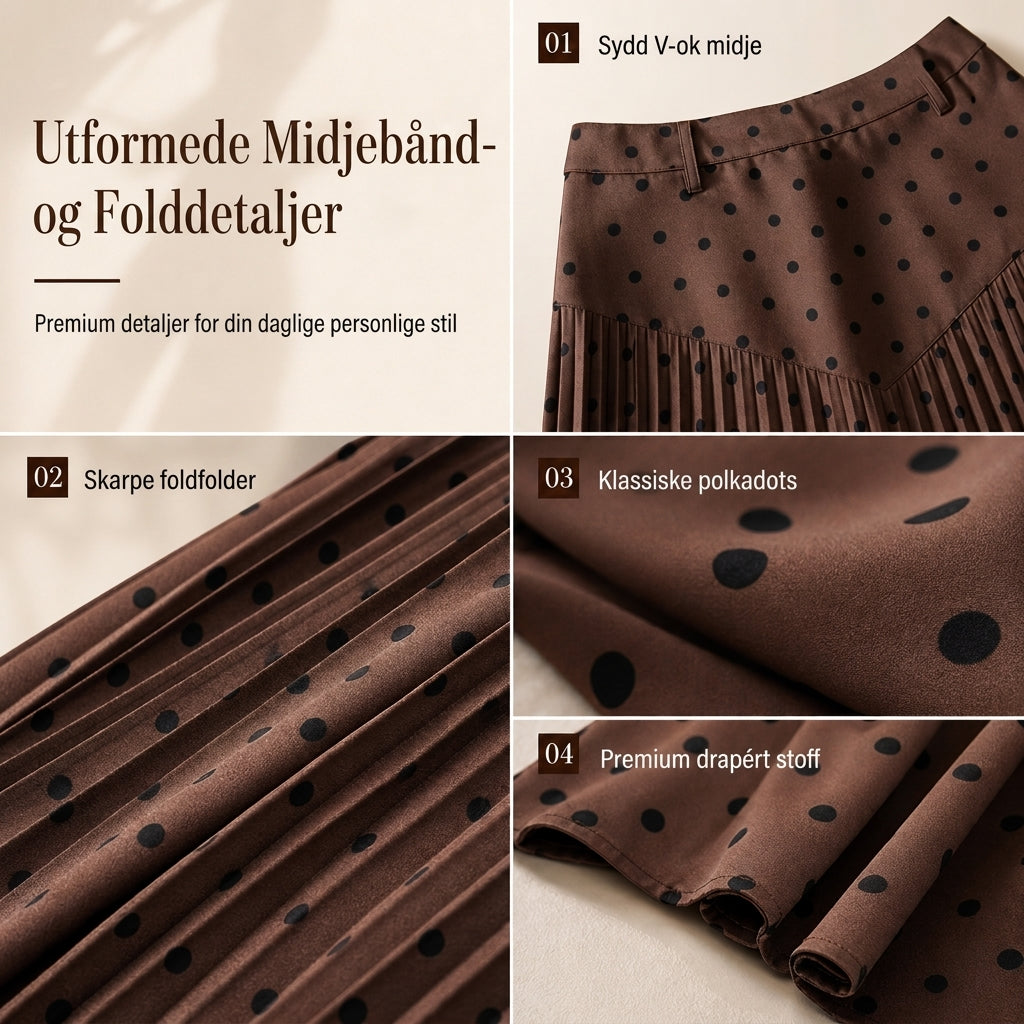 Høyt midjert prikkete plissert skjørt for kvinner-4