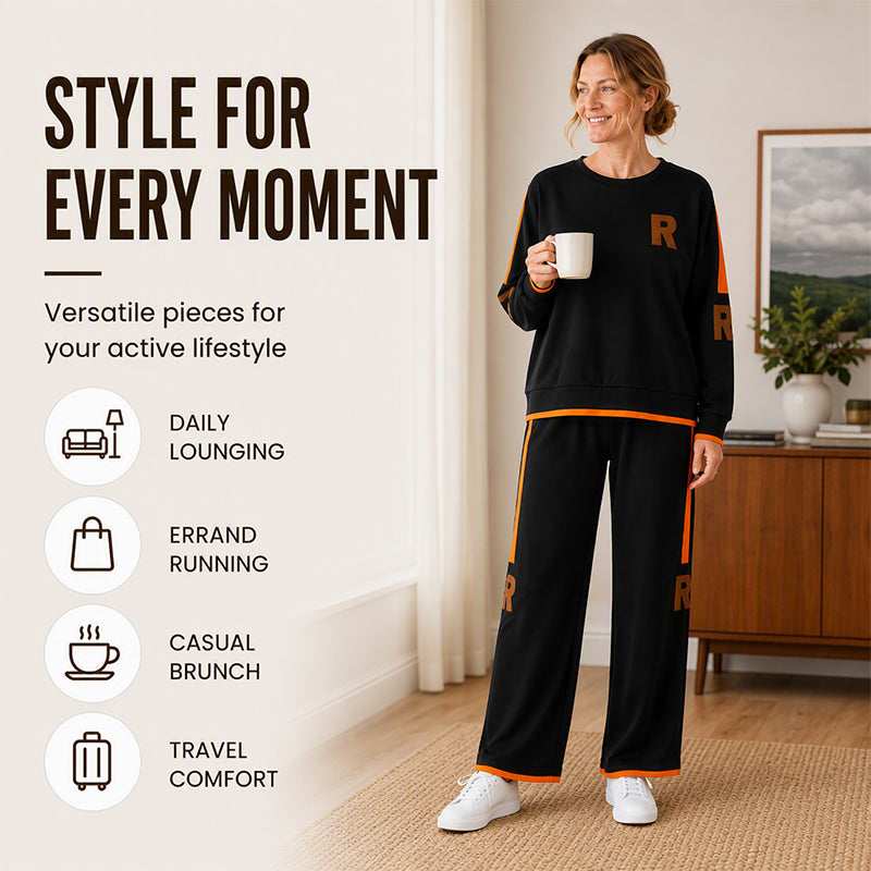 Dame casual sweatshirt og vidbuksesett-4
