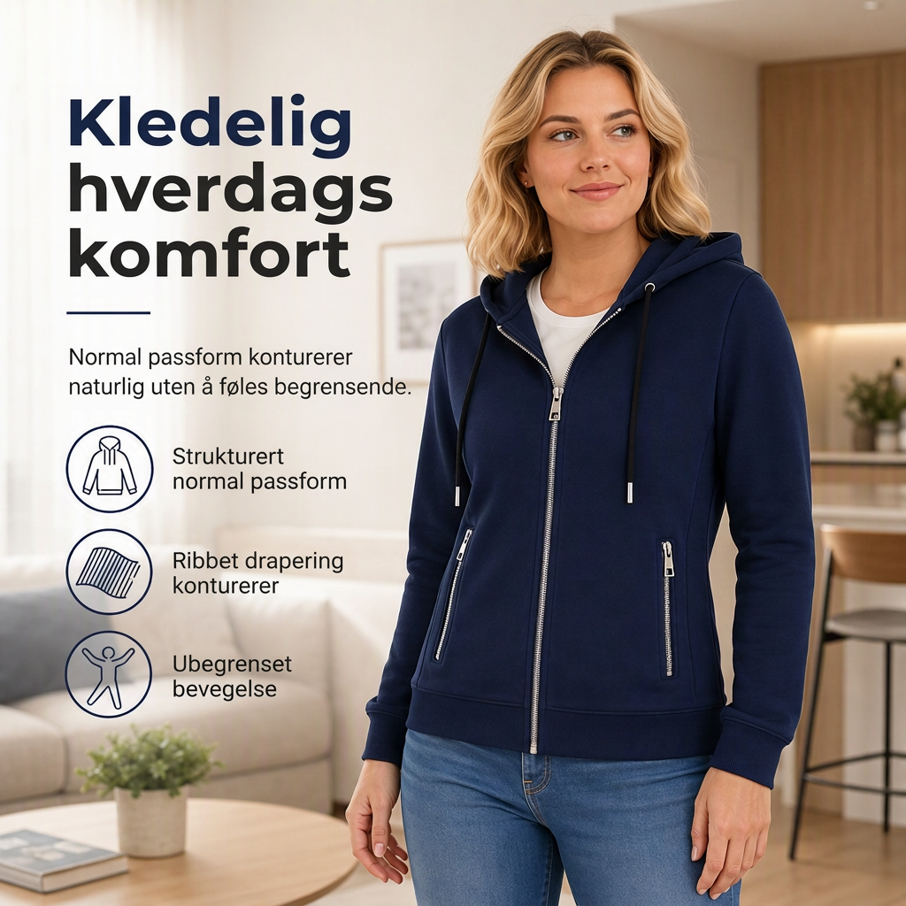 Premium hettegenser for kvinner med hel glidelås og glidelåslommer-4
