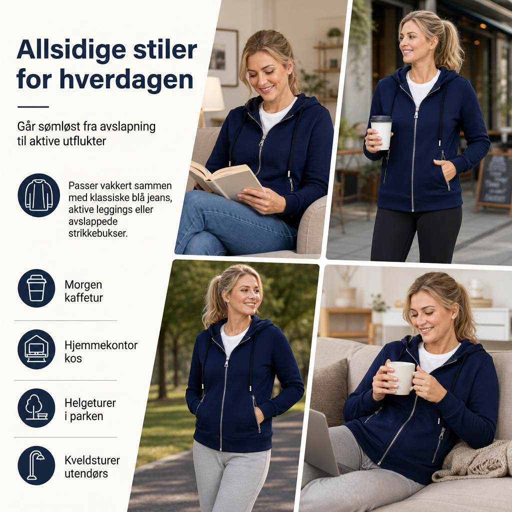 Premium hettegenser for kvinner med hel glidelås og glidelåslommer-5