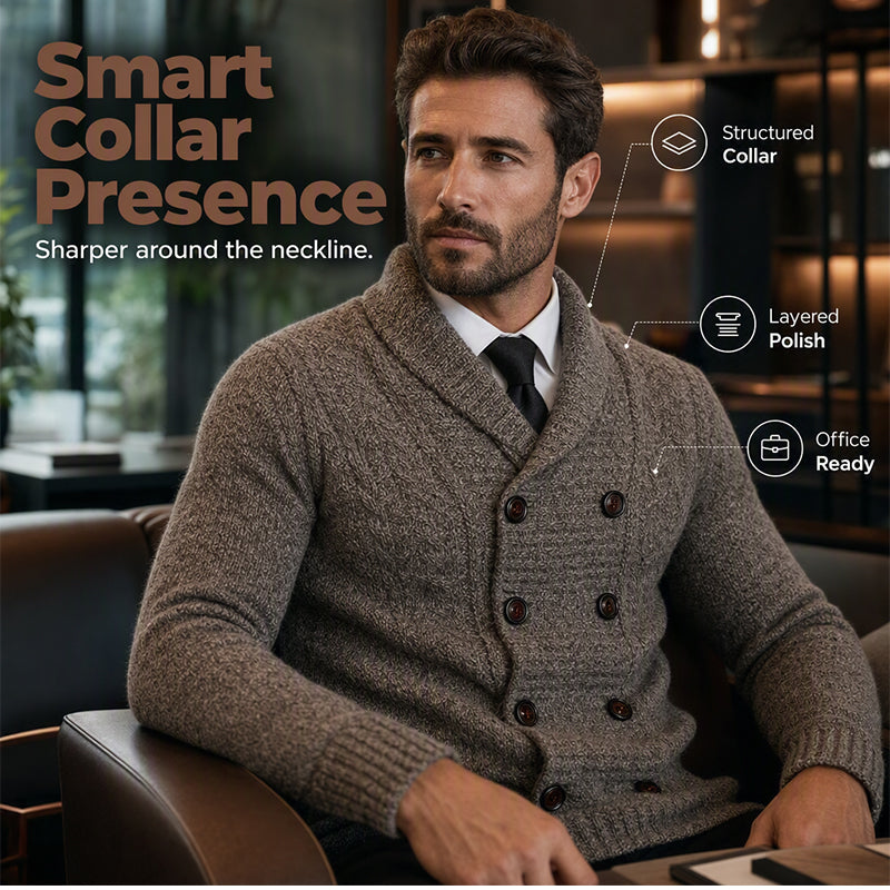 Herre Cardigan med Sjalskrage – Elegant Strikkejakke-2