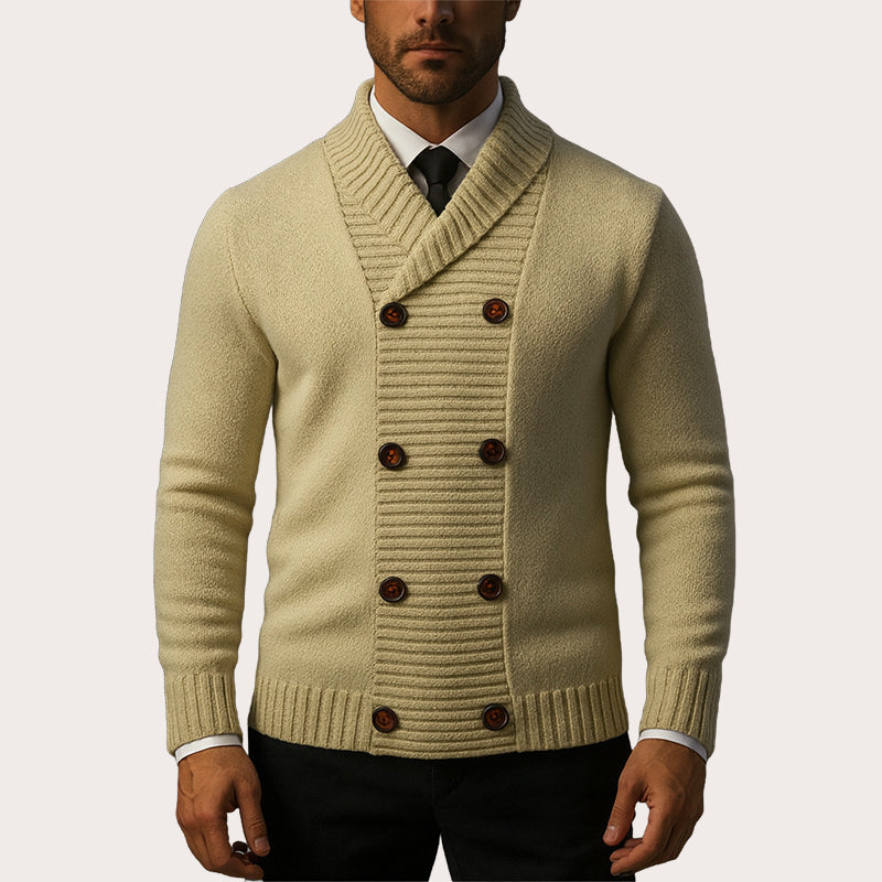 Herre Cardigan med Sjalskrage – Elegant Strikkejakke-11