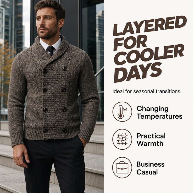 Herre Cardigan med Sjalskrage – Elegant Strikkejakke-7