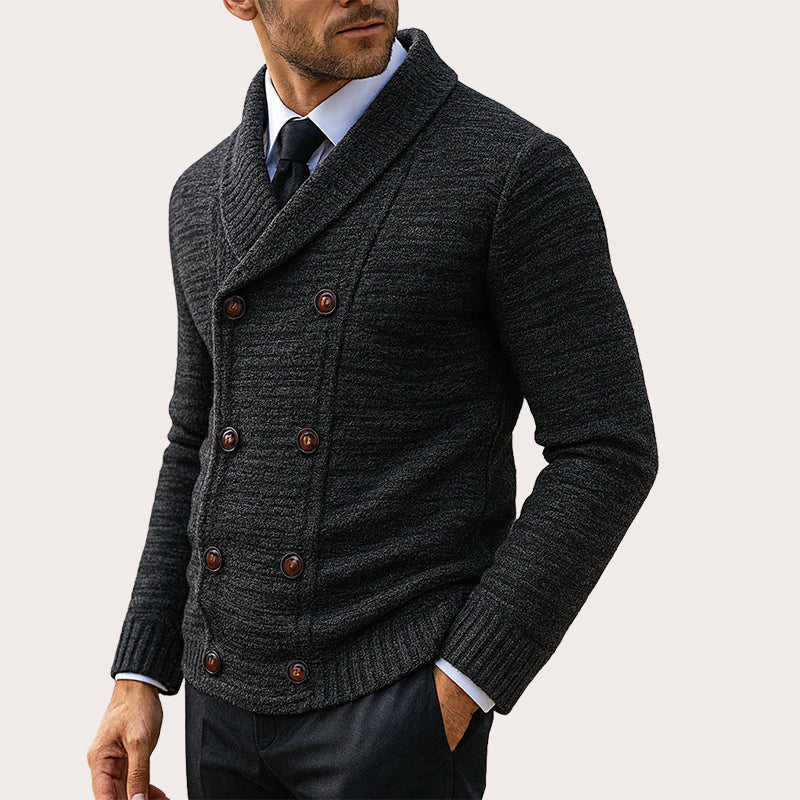 Herre Cardigan med Sjalskrage – Elegant Strikkejakke-10
