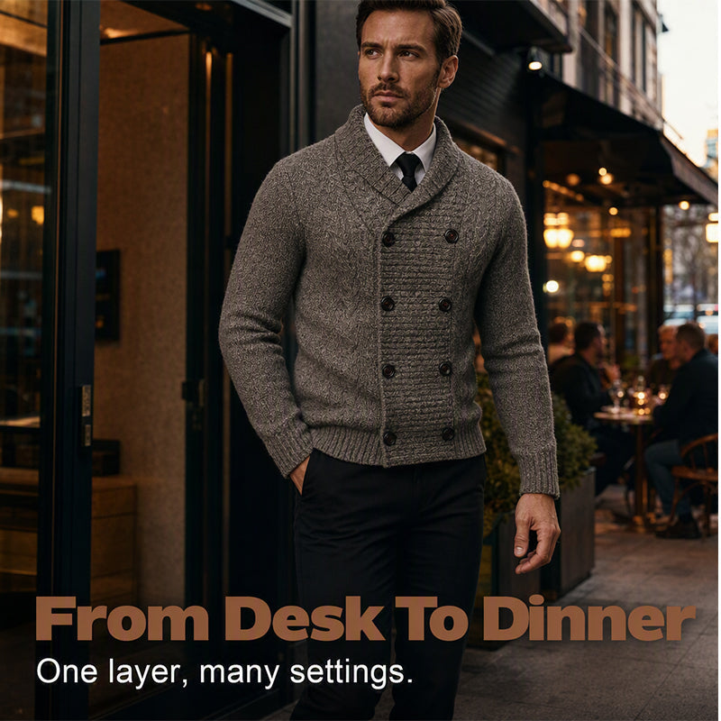 Herre Cardigan med Sjalskrage – Elegant Strikkejakke-6