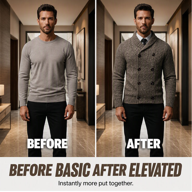 Herre Cardigan med Sjalskrage – Elegant Strikkejakke-4