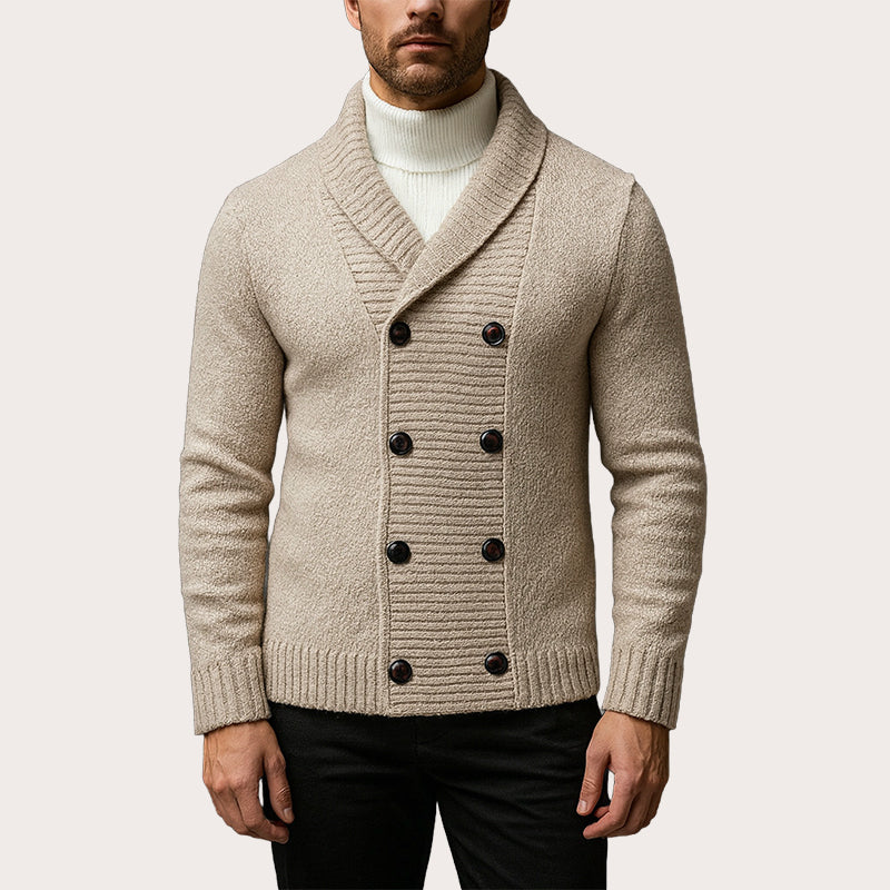 Herre Cardigan med Sjalskrage – Elegant Strikkejakke-12