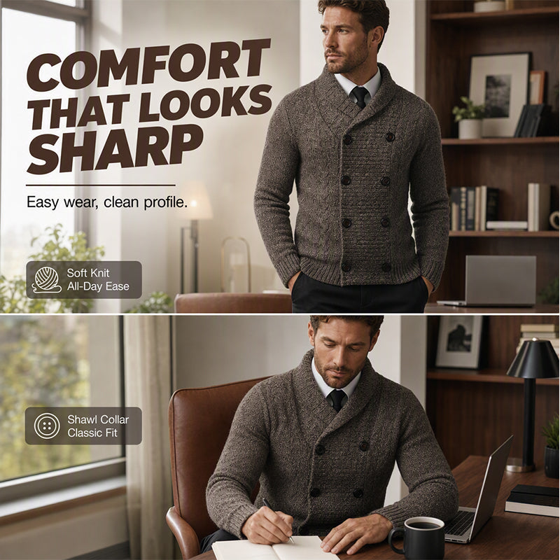 Herre Cardigan med Sjalskrage – Elegant Strikkejakke-3