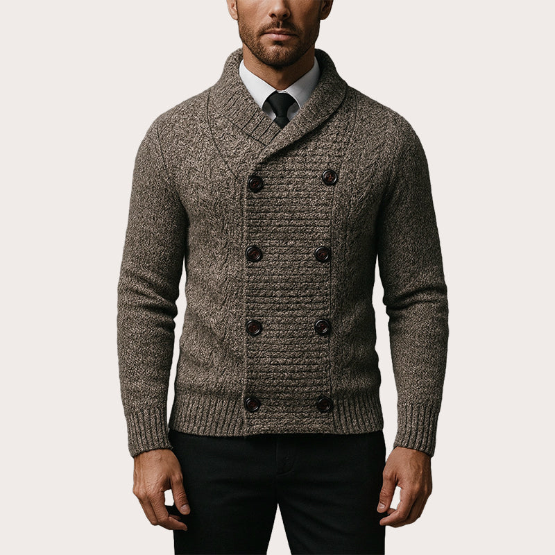 Herre Cardigan med Sjalskrage – Elegant Strikkejakke-1
