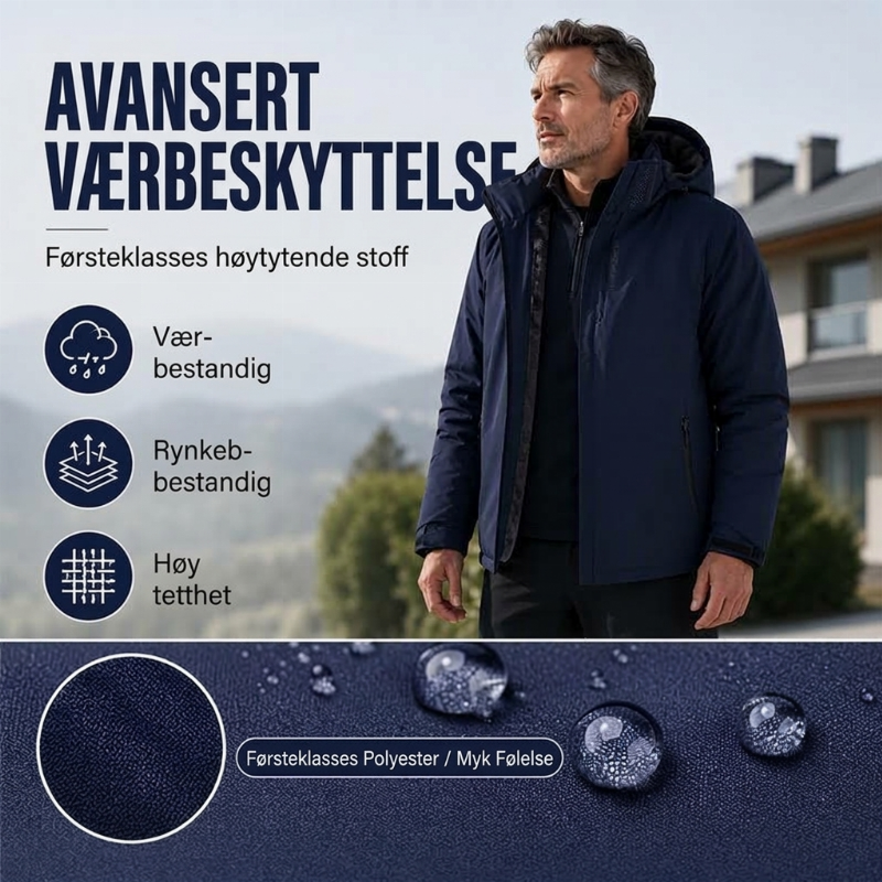 Vanntett herrejakke med hette og plysjfor-3