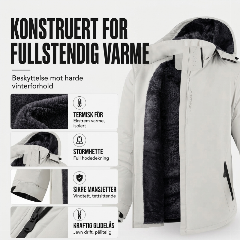 Vanntett herrejakke med hette og plysjfor-1