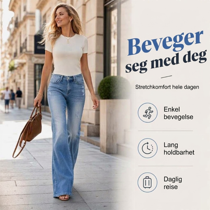 Avslappede høytaljede flare-jeans for kvinner-1