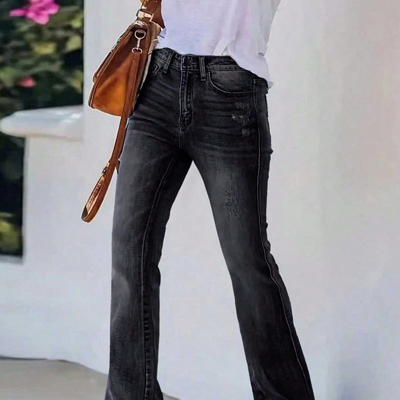 Avslappede høytaljede flare-jeans for kvinner-5