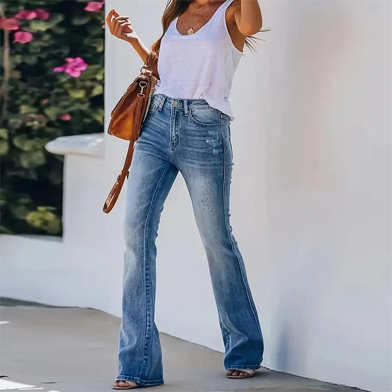 Avslappede høytaljede flare-jeans for kvinner-3
