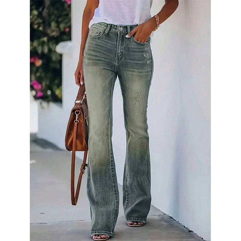 Avslappede høytaljede flare-jeans for kvinner-9