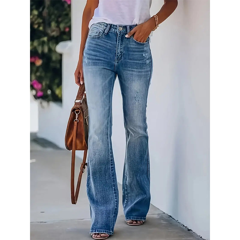 Avslappede høytaljede flare-jeans for kvinner-12