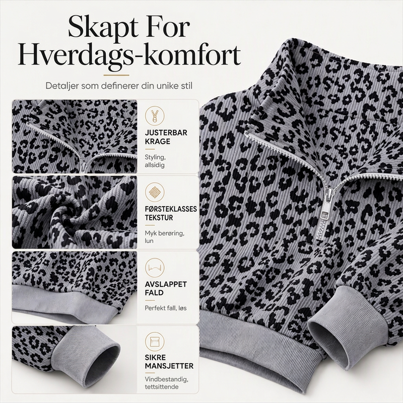 Damegenser med leopardmønstring og kvart glidelås-1