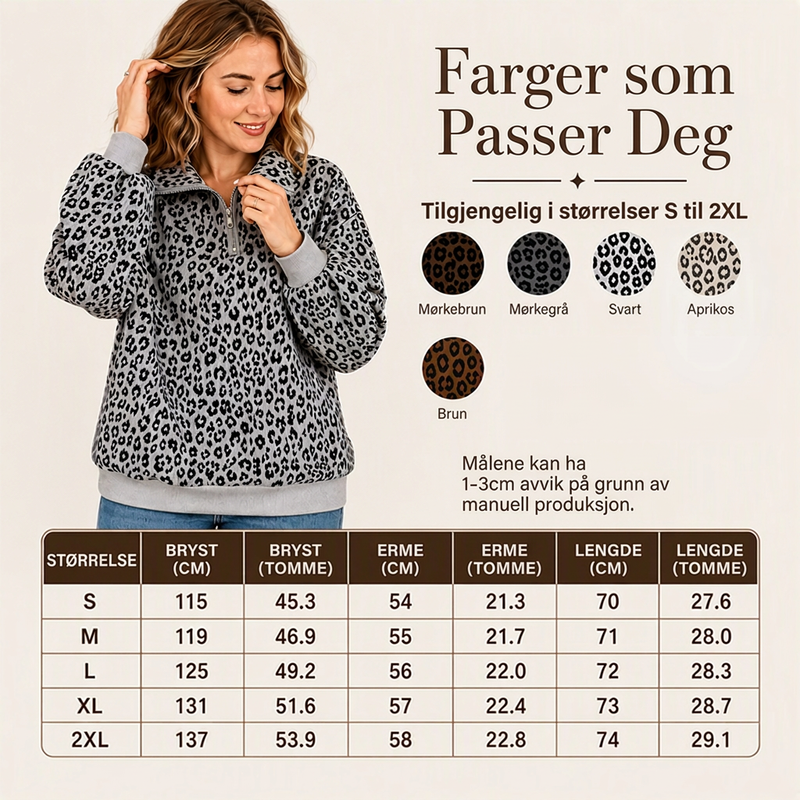 Damegenser med leopardmønstring og kvart glidelås-5
