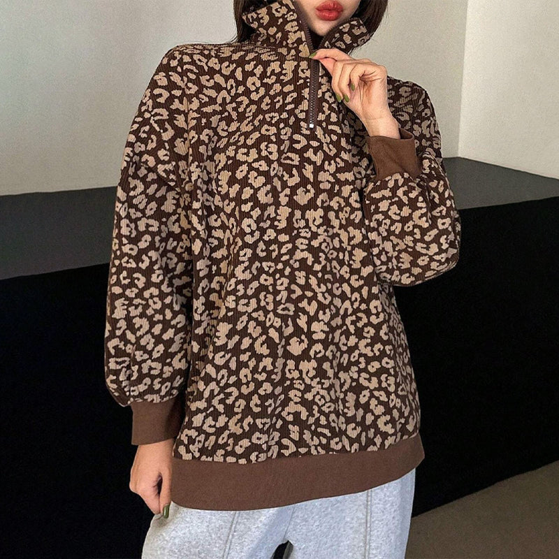 Damegenser med leopardmønstring og kvart glidelås-7