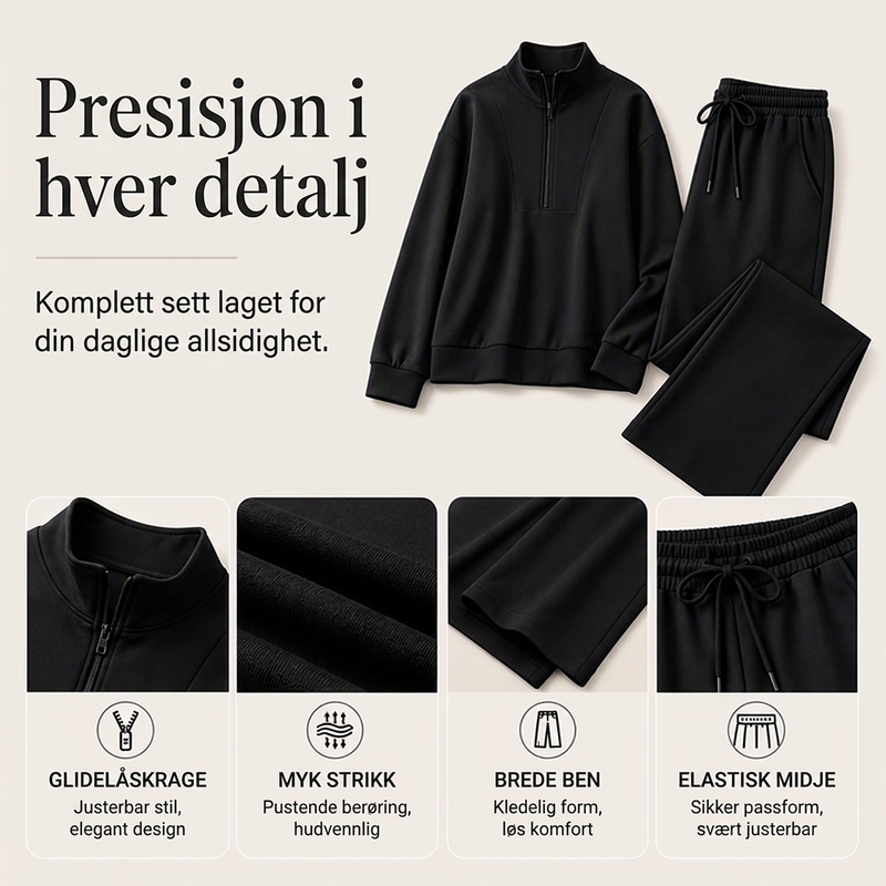 Sett med halvglidelås-genser og vide bukser for kvinner-1