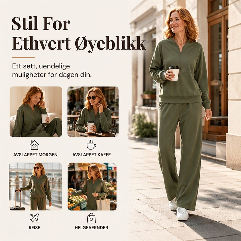 Sett med halvglidelås-genser og vide bukser for kvinner-5