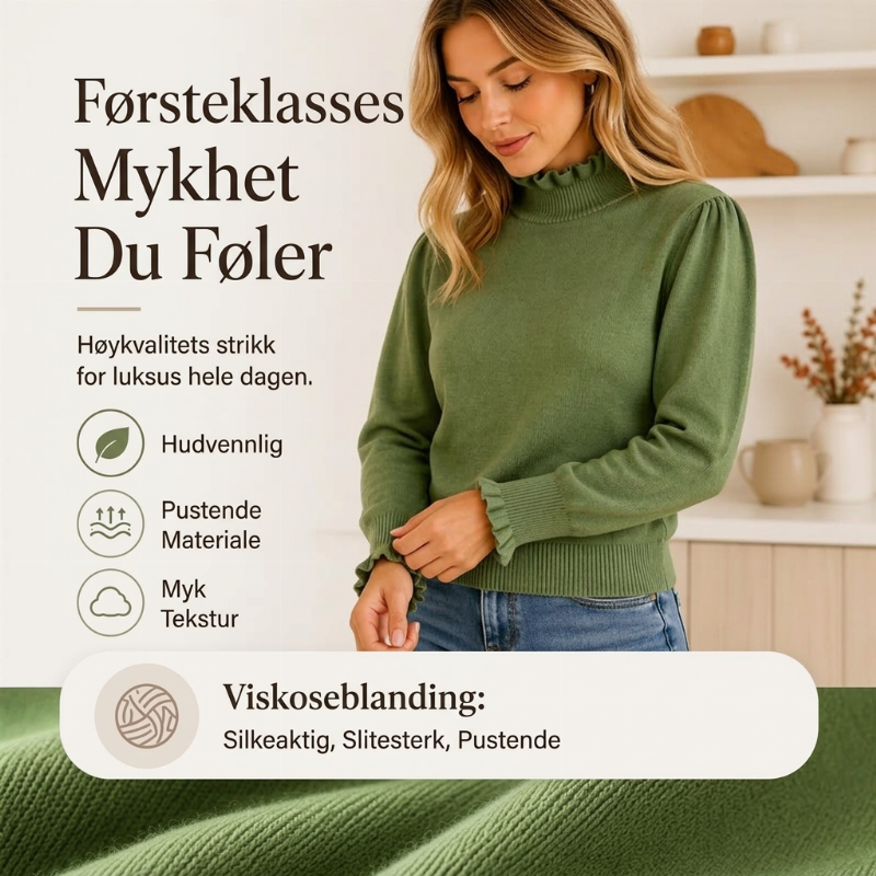 Elegant og koselig strikket topp for kvinner med volangkant-4