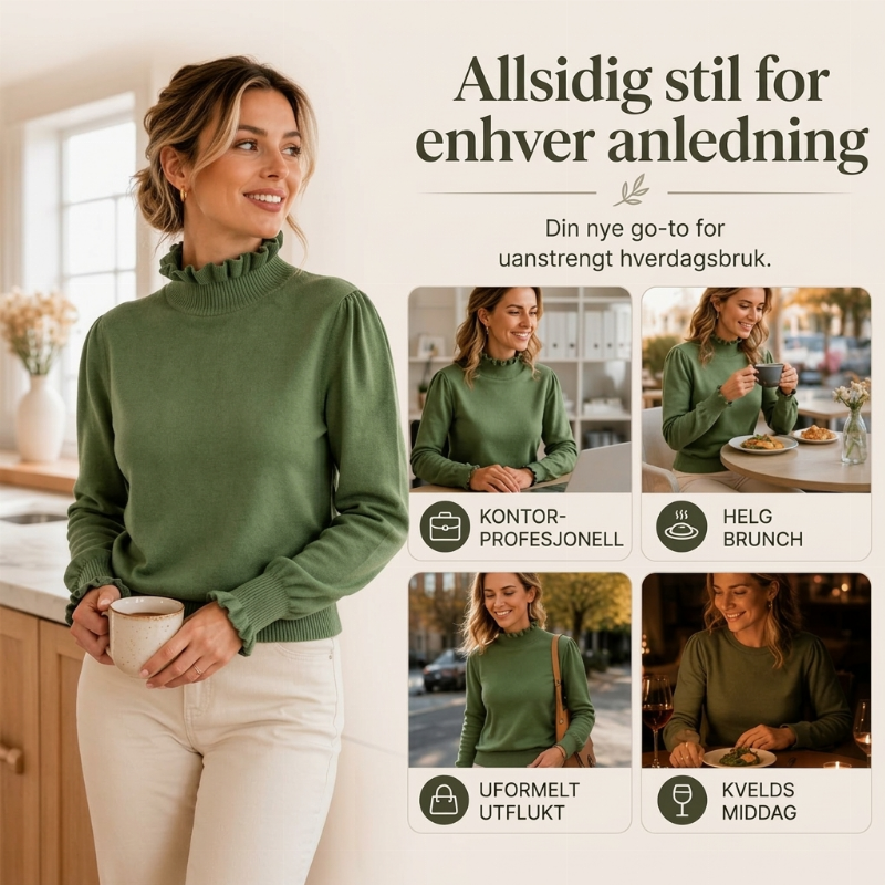 Elegant og koselig strikket topp for kvinner med volangkant-5