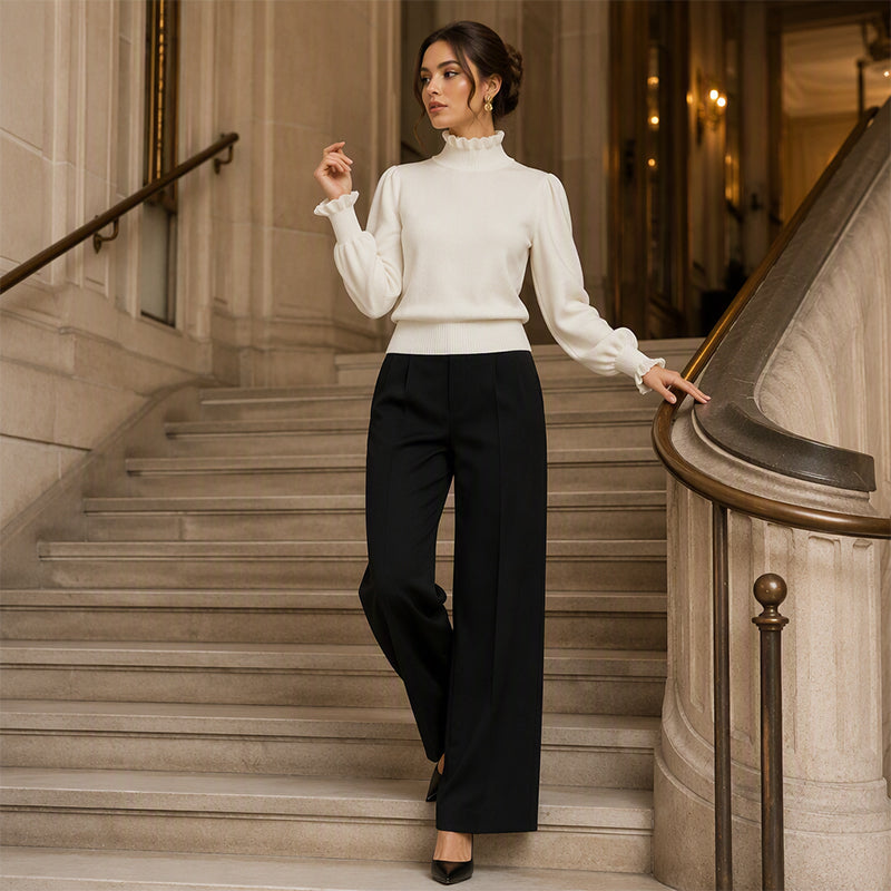 Elegant og koselig strikket topp for kvinner med volangkant-8