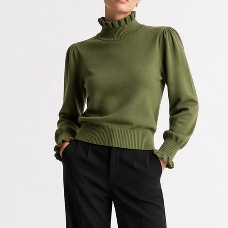 Elegant og koselig strikket topp for kvinner med volangkant-10