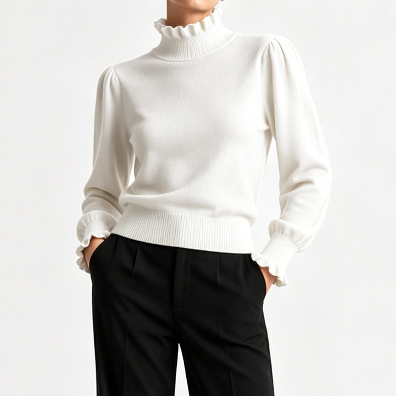 Elegant og koselig strikket topp for kvinner med volangkant-9