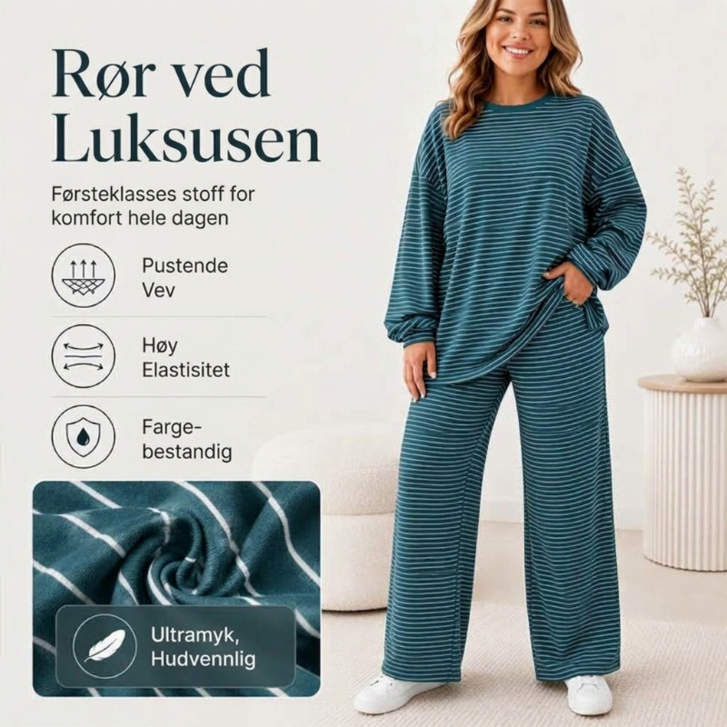 Drakt med stripete genser og vide bukser for kvinner, 2 deler-3