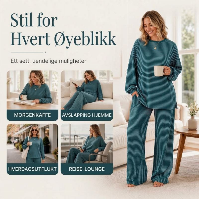 Drakt med stripete genser og vide bukser for kvinner, 2 deler-4
