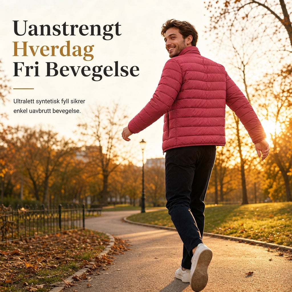 Lett, polstret vinterjakke med stående krage for menn-2