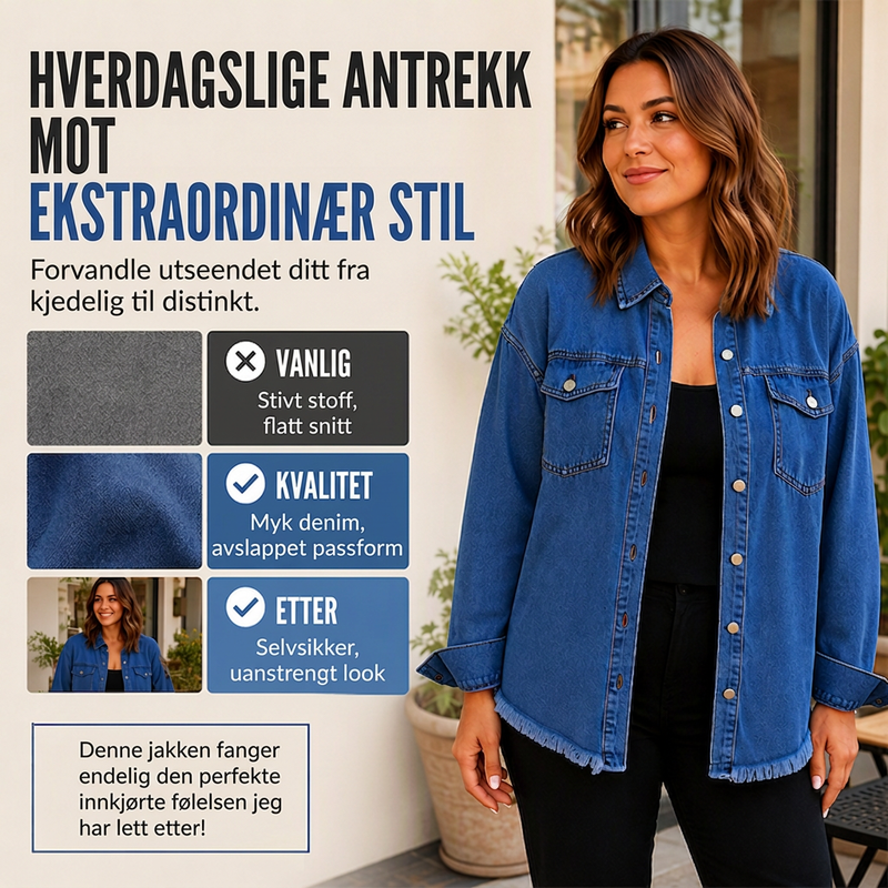 Dames dongerijakke med frynsete kant og vasket utseende-2