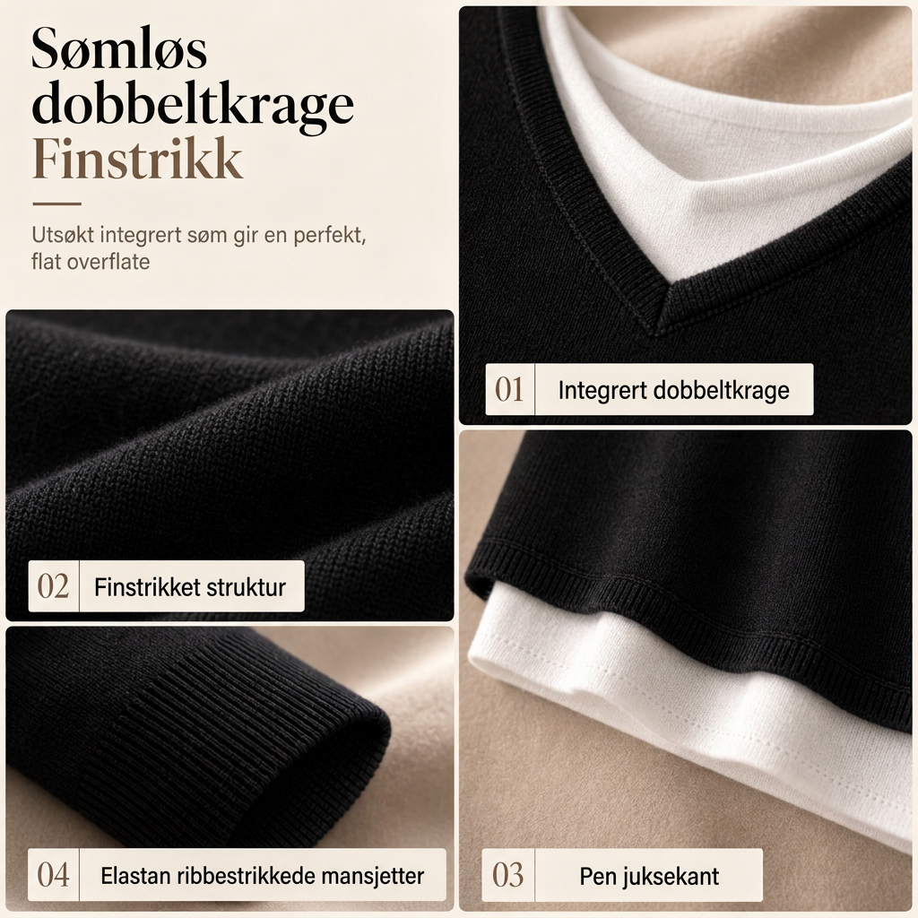 Damelig strikket topp i falsk to-delt design med V-hals-3