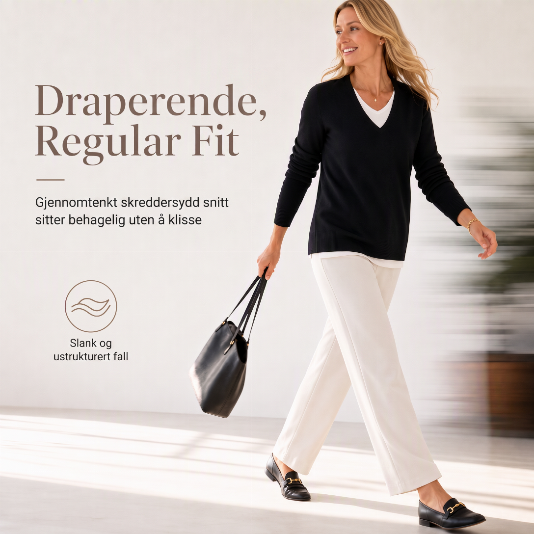 Damelig strikket topp i falsk to-delt design med V-hals-4