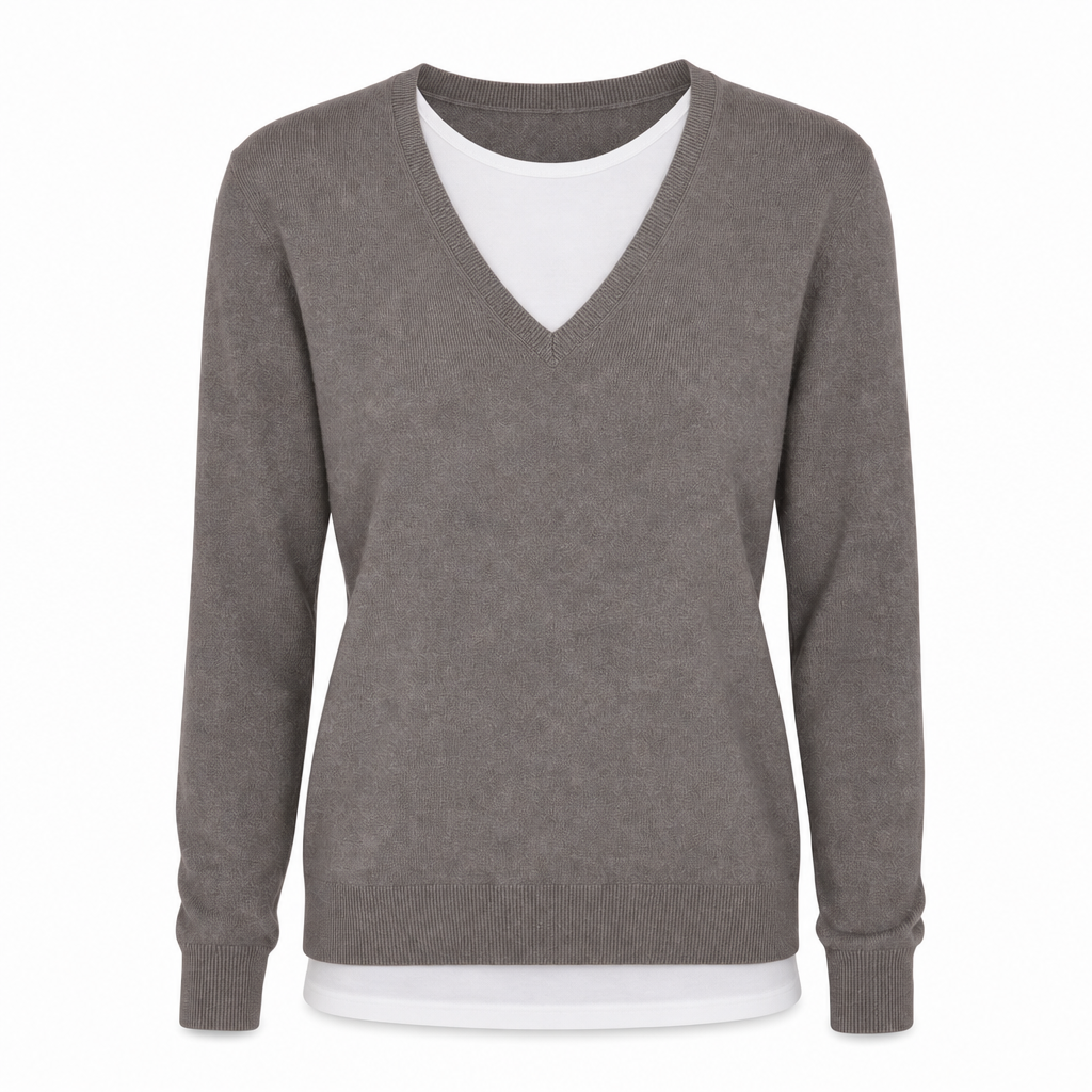 Damelig strikket topp i falsk to-delt design med V-hals-9