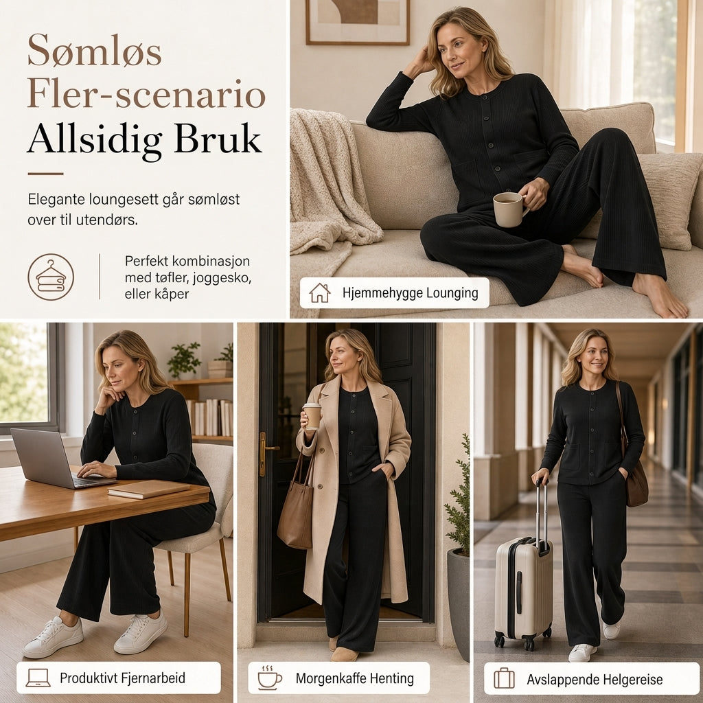Strikket todelt sett for dame – kardigan og vide bukser-5