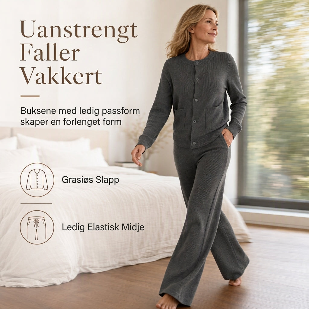 Strikket todelt sett for dame – kardigan og vide bukser-4