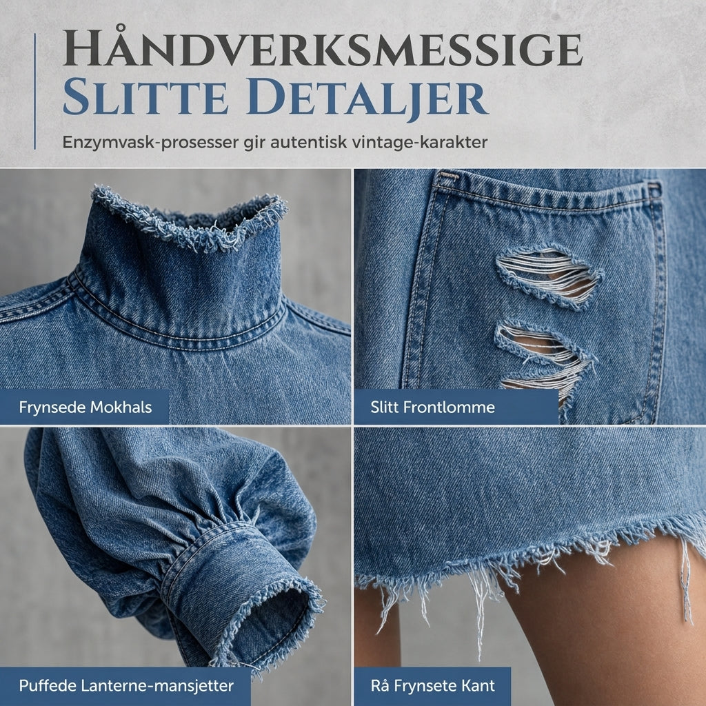 Dame overdimensjonert dongeri minikjole med falsk hals-4