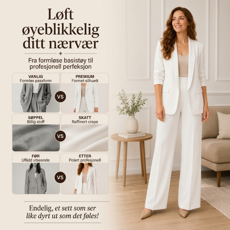 🔥 50% RABATT | Elegant blazer- og buksesett med sjalskrage-2