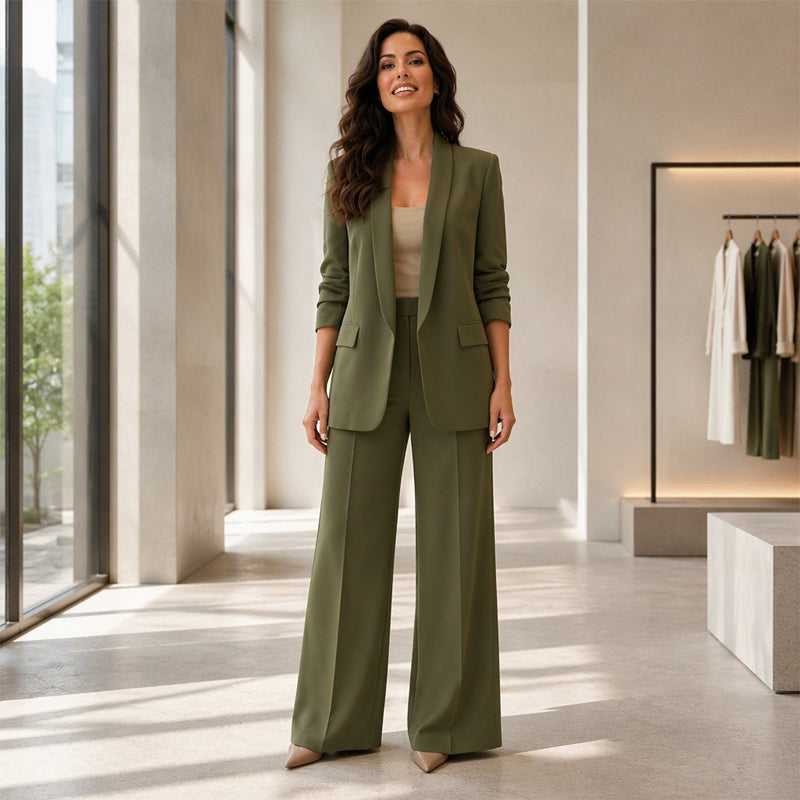 🔥 50% RABATT | Elegant blazer- og buksesett med sjalskrage-6