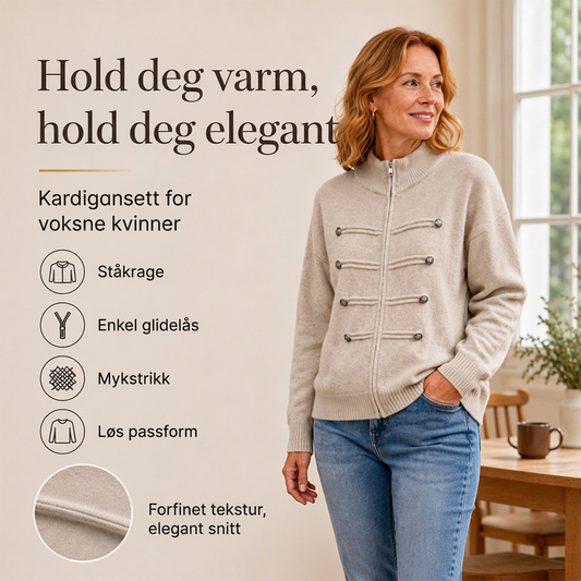 🔥 49 % RABATT ✨ Strikket Damecardigan med Glidelås – Ståkrage & Avslappet Passform