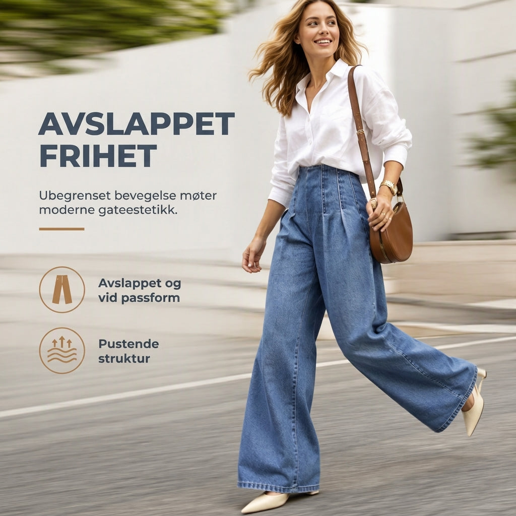 Jeans med høy midje og vide ben for kvinner-1