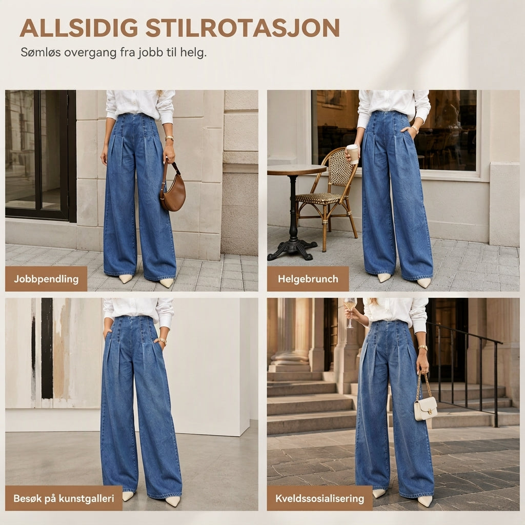Jeans med høy midje og vide ben for kvinner-4