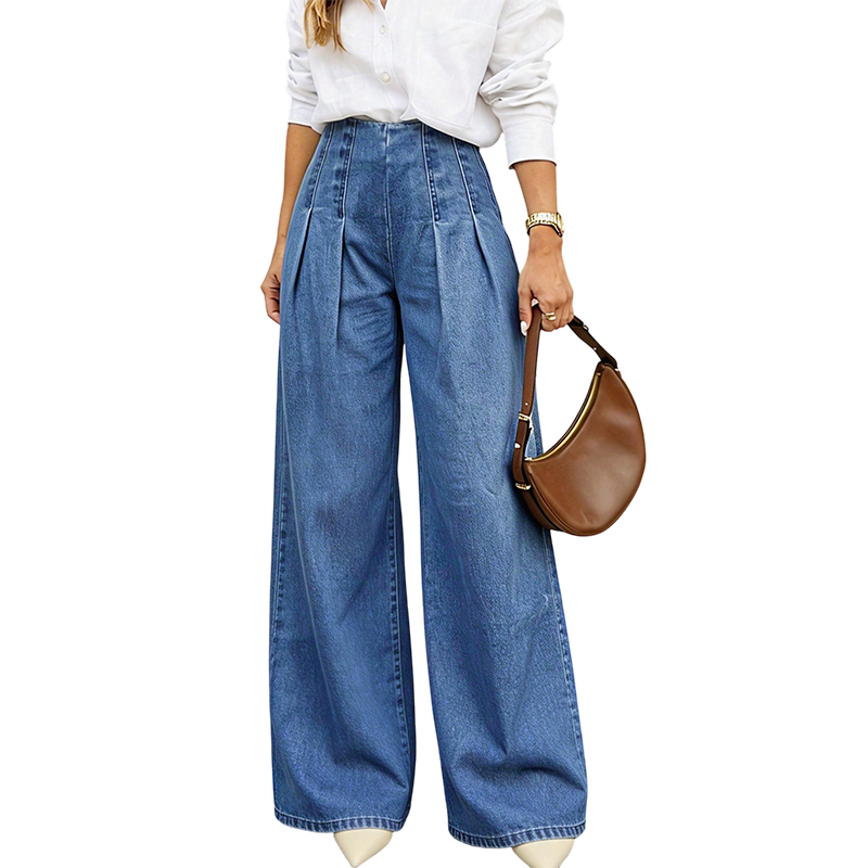 Jeans med høy midje og vide ben for kvinner-9
