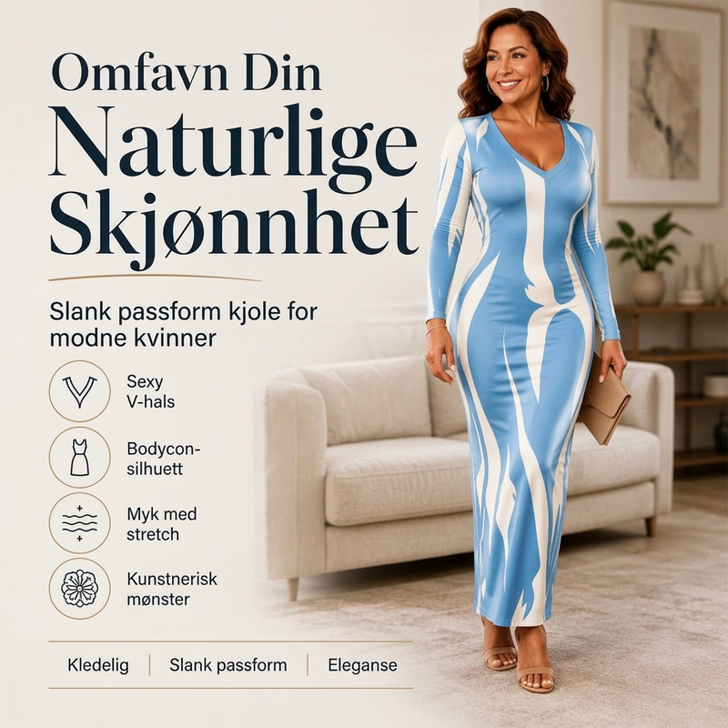 Trykt langermet bodycon-maksikjole for kvinner