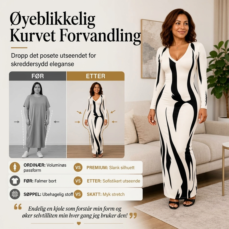 Trykt langermet bodycon-maksikjole for kvinner-2