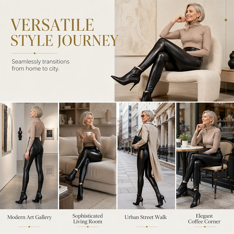 Dame høy midje PU-skinn leggings-6